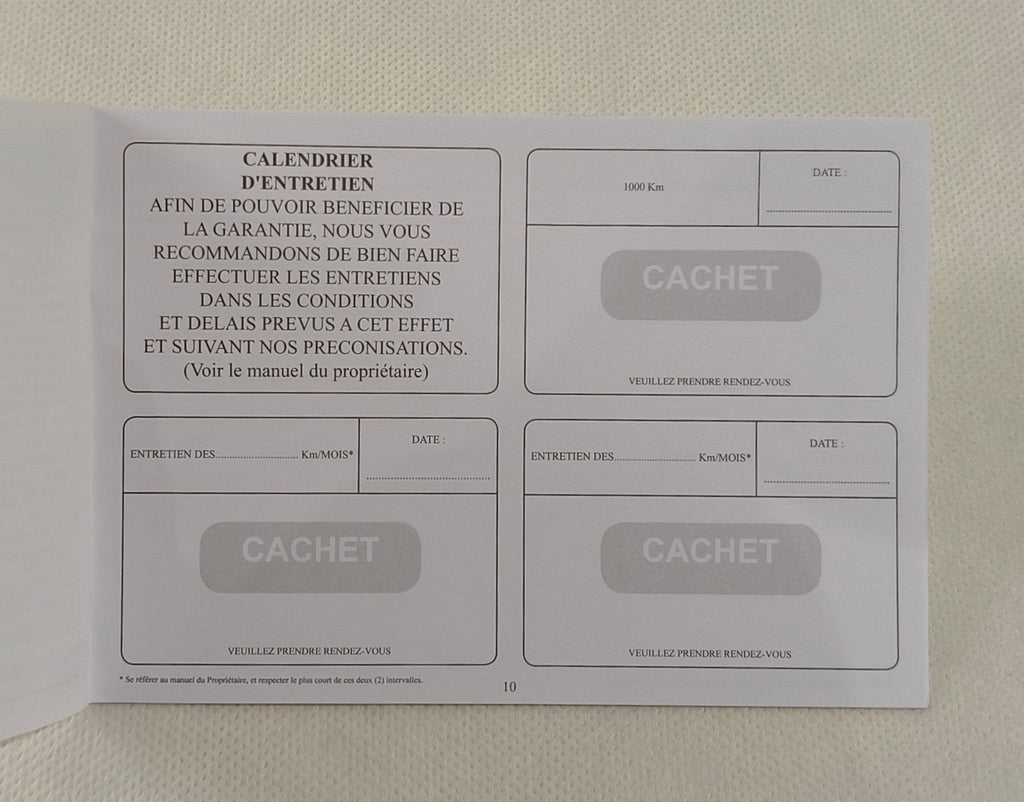 Carnet d'entretien et de garantie