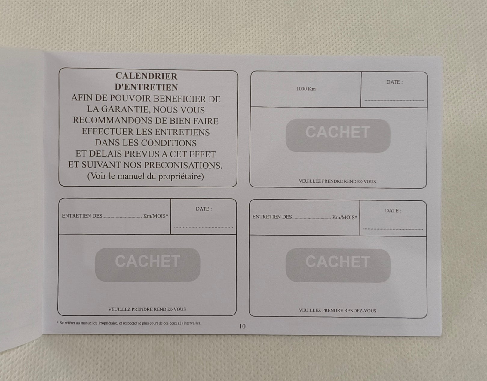 Carnet d'entretien et de garantie