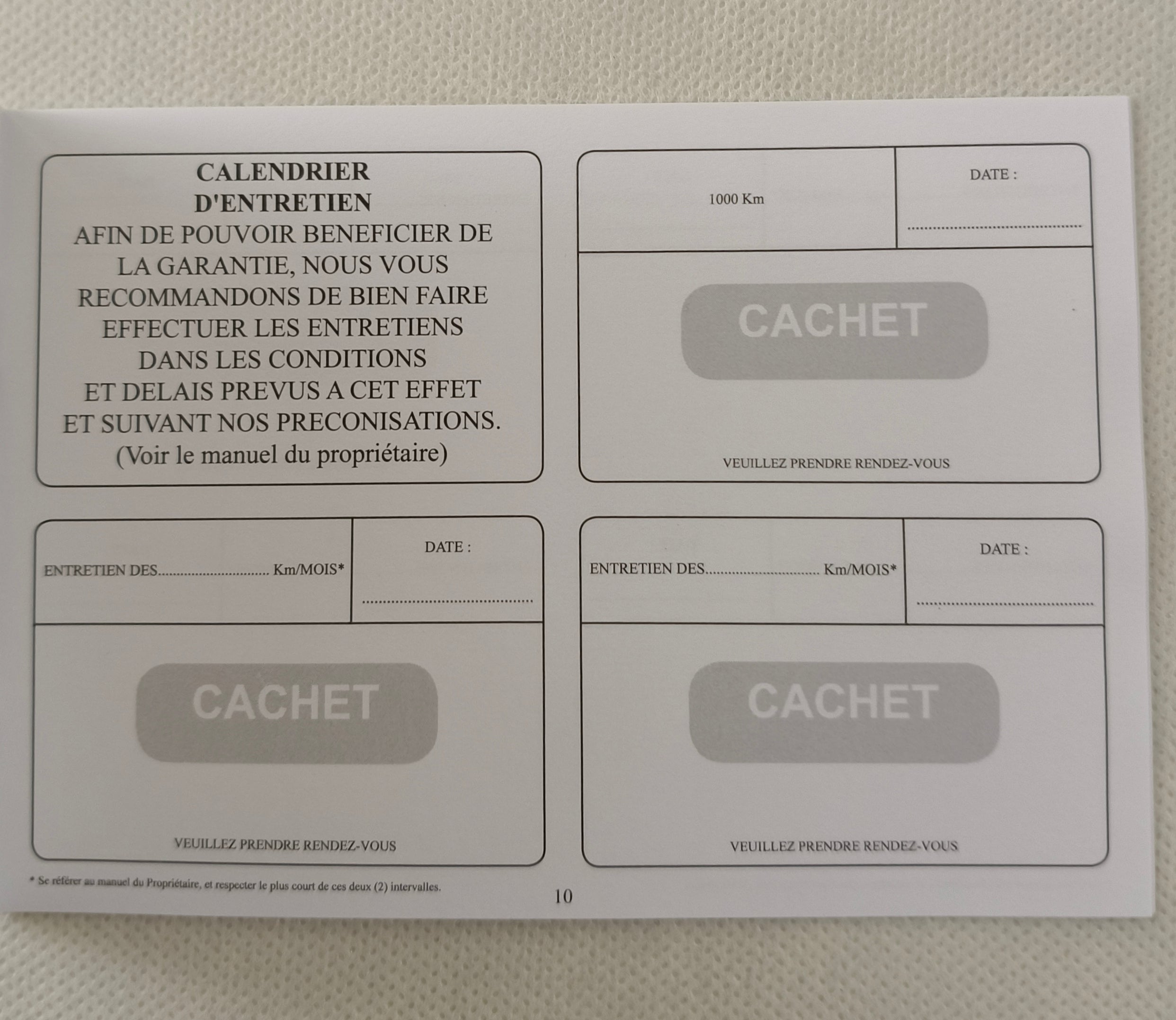 Carnet d'entretien et de garantie